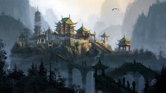 landscape asian architecture fantasy art