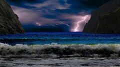 landscape beach Sea storm nature Lightning