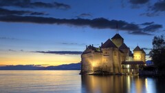 landscape castle building Lake sunset chillon castle Montreux