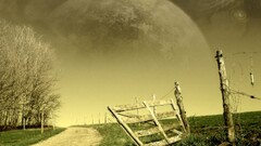 landscape digital art space art Space sky planet fence