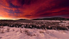landscape field snow sunset winter sky nature