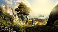 landscape forest Mountains Trees fantasy art nature