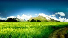 landscape grass Mountains Green blue clouds
