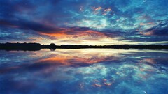 landscape Lake clouds reflection nature sky sunset blue symmetry