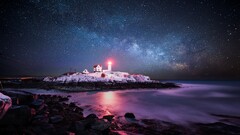 landscape lighthouse sky night sky Stars lights