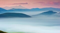 landscape mist hills sky