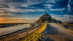 landscape mont saint-michel sky clouds abbey Island sunset