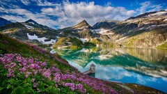landscape Mountains Lake Flowers reflection nature