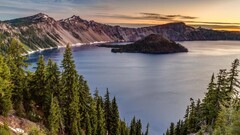 landscape Mountains Lake Trees Island Oregon crater lake USA
