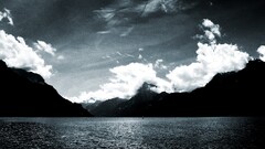 landscape Mountains monochrome coast sky water clouds nature