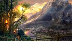 landscape Mountains nature sky sunlight painting