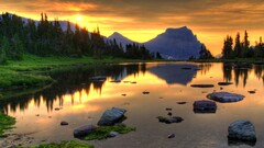landscape Mountains sunset Lake
