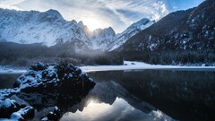 landscape nature Alps winter Mountains reflection snow