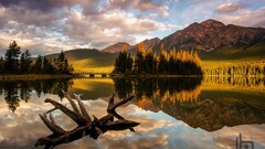 landscape nature Lake Mountains reflection clouds Canada
