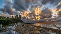 landscape nature ruin beach coast sky clouds castle