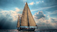 landscape nature Sea water numbers Sailboats clouds vehicle