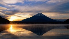 landscape nature sunlight water reflection sky Lake mount fuji