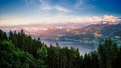 landscape nature Trees clouds forest Mountains water switzerland