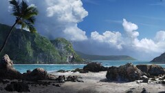 landscape palm trees Sea tropical sky clouds