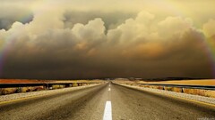 landscape road rainbows clouds