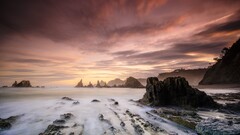 landscape rock mist Sea sky sunlight nature