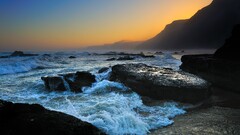 landscape rock Sea waves nature sunlight