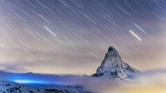 landscape rock star trails Mountains clouds snow matterhorn