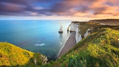landscape Sea cliff nature France grass
