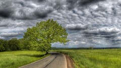 landscape sky road Trees clouds hdr asphalt field