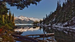 landscape sky winter water snow Canada Trees