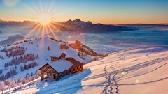 landscape snow Mountains cabin switzerland nature winter Alps