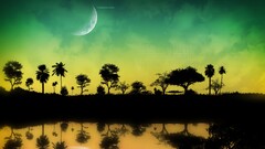 landscape Space nature digital art sky space art Trees water
