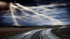 landscape storm road digital art traffic asphalt Lightning