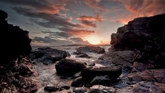 landscape sunset Sea stones sky clouds rock