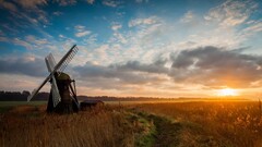 landscape sunset windmill sky sunlight clouds