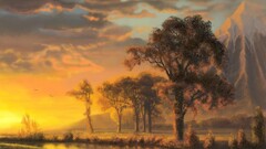 landscape Trees Mountains sky river artwork