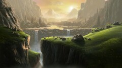 landscape waterfall fantasy art river Mountains