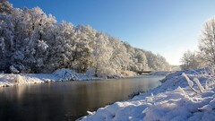 landscape winter river nature Trees