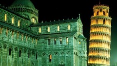 Leaning Tower of Pisa Italy night tower building Green