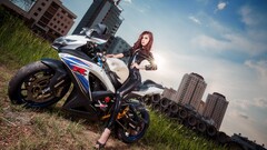 leather Suzuki GSX-R Suzuki Women asian redhead black dress City