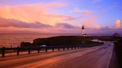 lighthouse road Sea coast sunset