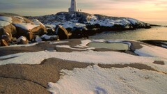 lighthouse snow Sea winter