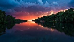 Lightning river sky clouds storm water
