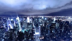 lights cityscape night City skyscraper new york city clouds USA