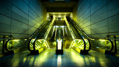 lights escalator yellow stairs urban