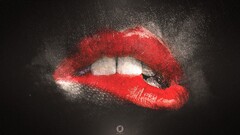 lips red lipstick open mouth teeth black Women artwork
