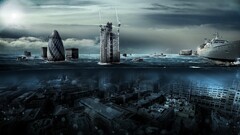 London England uk split-view sunken cities digital art City