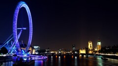 London Eye Ferris Wheel Big Ben lights night River Thames