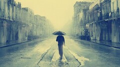 loneliness rain City umbrella Men