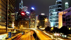 long exposure cityscape night traffic Hong Kong Asia City